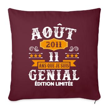 11 Ans Anniversaire Vintage Né(e) en Août 2011 - Housse de coussin décorative 45 x 45 cm - bordeaux - Devant