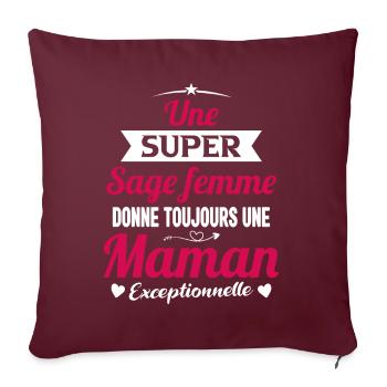 Sage femme future maman cadeau drôle annonce mère - Housse de coussin décorative 45 x 45 cm - bordeaux - Devant