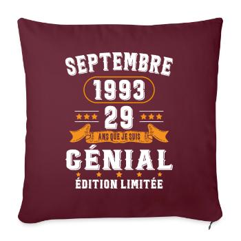 29 Ans Anniversaire Vintage Né(e) Septembre 1993 - Housse de coussin décorative 45 x 45 cm - bordeaux - Devant
