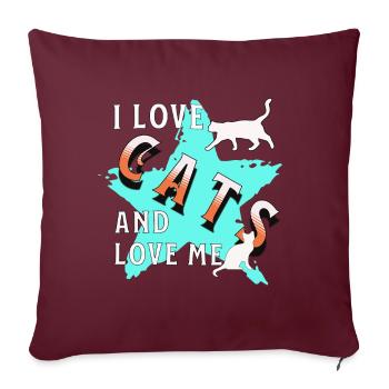 J’aime les chats Chat Amour - Housse de coussin décorative 45 x 45 cm - bordeaux - Devant