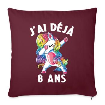 J'ai Déja 8 Ans Cadeau Anniversaire Fille Licorne - Housse de coussin décorative 45 x 45 cm - bordeaux - Devant