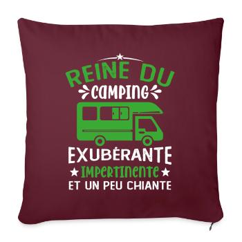 La Reine Du Camping Campeuse Cadeau Campeur Femme - Housse de coussin décorative 45 x 45 cm - bordeaux - Devant