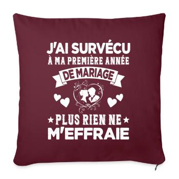 Ma Première Année De Mariage Humour Cadeau - Housse de coussin décorative 45 x 45 cm - bordeaux - Devant