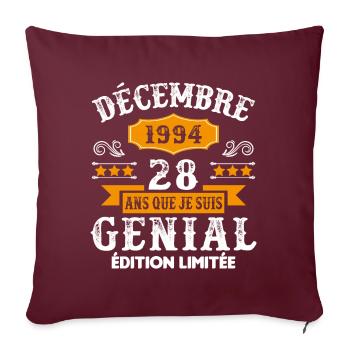 28 Ans Anniversaire Vintage Né(e) en Décembre 1994 - Housse de coussin décorative 45 x 45 cm - bordeaux - Devant