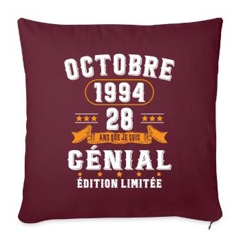 28 Ans Anniversaire Vintage Né(e) en Octobre 1994 - Housse de coussin décorative 45 x 45 cm - bordeaux - Devant