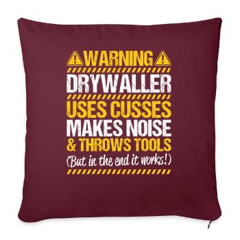 Installateur de cloisons sèches Drywaller - Housse de coussin décorative 45 x 45 cm - bordeaux - Devant