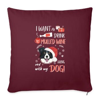 Border Collie vin chaud Noël - Housse de coussin décorative 45 x 45 cm - bordeaux - Devant