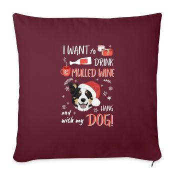 Border Collie vin chaud Noël - Housse de coussin décorative 45 x 45 cm - bordeaux - Devant