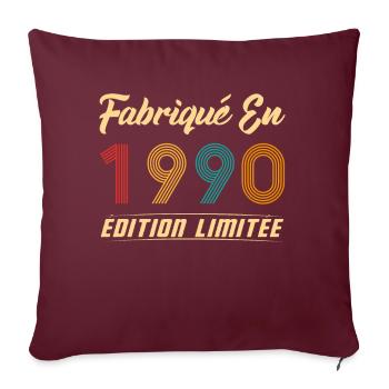 Fabriqué en 1990 Vintage cadeau d'anniversaire - Housse de coussin décorative 45 x 45 cm - bordeaux - Devant