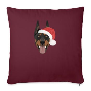 Doberman Joyeux Noël - Housse de coussin décorative 45 x 45 cm - bordeaux - Devant