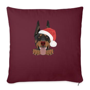Doberman Joyeux Noël - Housse de coussin décorative 45 x 45 cm - bordeaux - Devant