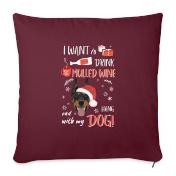 Doberman vin chaud Noël - Housse de coussin décorative 45 x 45 cm - bordeaux - Devant