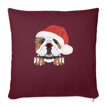 Bouledogue anglais Joyeux Noël - Housse de coussin décorative 45 x 45 cm - bordeaux - Devant