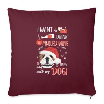 Bouledogue anglais vin chaud Noël - Housse de coussin décorative 45 x 45 cm - bordeaux - Devant