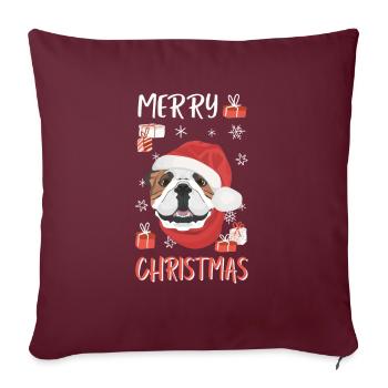 Bouledogue anglais Joyeux Noël - Housse de coussin décorative 45 x 45 cm - bordeaux - Devant