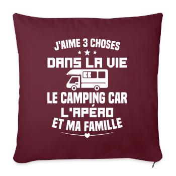 le camping car l'apéro et ma famille Humour Cadeau - Housse de coussin décorative 45 x 45 cm - bordeaux - Devant