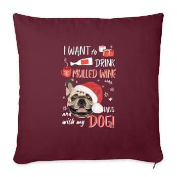 Français Bulldog vin chaud de Noël - Housse de coussin décorative 45 x 45 cm - bordeaux - Devant