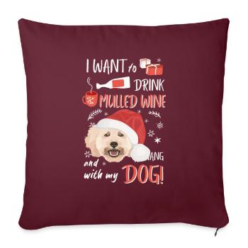 Caniche vin chaud Noël - Housse de coussin décorative 45 x 45 cm - bordeaux - Devant
