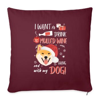 Shiba Inu vin chaud Noël - Housse de coussin décorative 45 x 45 cm - bordeaux - Devant