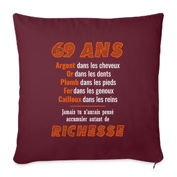 69 Ans Anniversaire Drôle Idée Cadeau - Housse de coussin décorative 45 x 45 cm - bordeaux - Devant