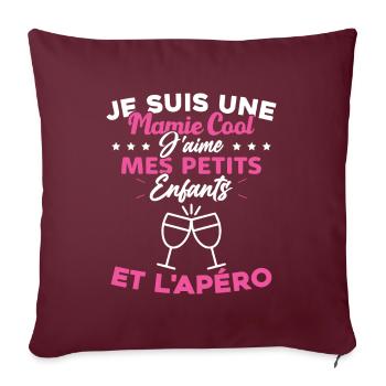 Mamie J'aime Mes Petits Enfants et l'apéro Humour - Housse de coussin décorative 45 x 45 cm - bordeaux - Devant