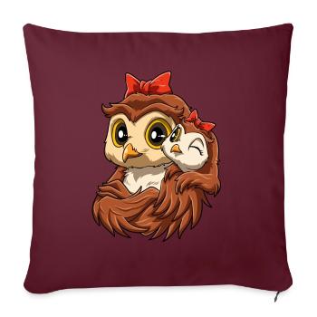 Eulen mit niedlichem Eulen Kind für Mama - Sofakissenbezug 45 x 45 cm - Burgunderrot - Vorne