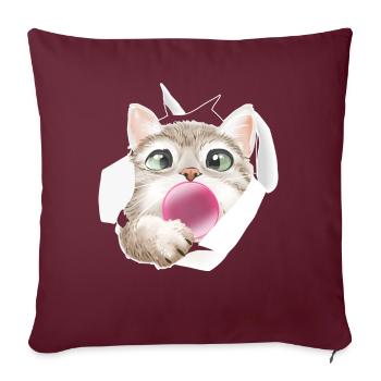 Chat Gomme à mâcher Mignon Félin - Housse de coussin décorative 45 x 45 cm - bordeaux - Devant