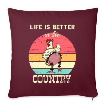 La vie est meilleure à la campagne I Poulets drôle - Housse de coussin décorative 45 x 45 cm - bordeaux - Devant