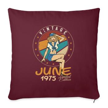 Millésime 1975 - Né en Juin 1975 - Housse de coussin décorative 45 x 45 cm - bordeaux - Devant