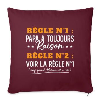 Humour Papa Maman Règles Cadeau - Housse de coussin décorative 45 x 45 cm - bordeaux - Devant