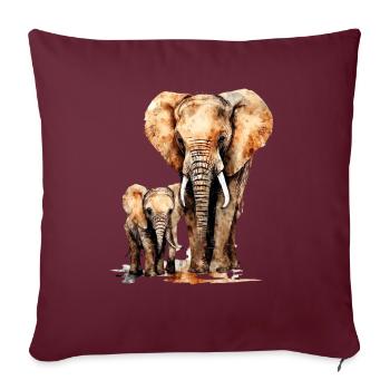 Elefant mit Kind für einen Elefant Liebhaber - Sofakissenbezug 45 x 45 cm - Burgunderrot - Vorne