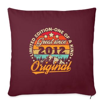 Cadeau d’anniversaire vintage 2012, 11/12 ans - Housse de coussin décorative 45 x 45 cm - bordeaux - Devant