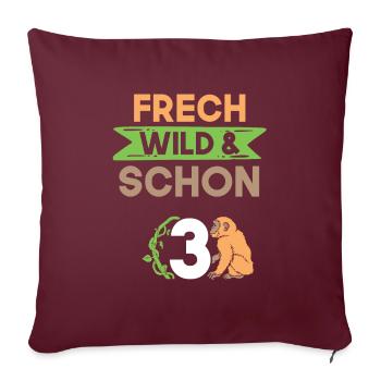3 Jahre Geburtstag Junge Mädchen Affe - Sofakissenbezug 45 x 45 cm - Burgunderrot - Vorne