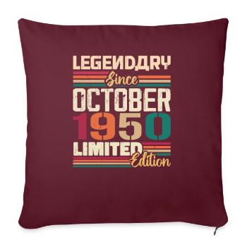 Millésime des années 1950 d’octobre - Cadeau d’anniversaire des années 1950 - Housse de coussin décorative 45 x 45 cm - bordeaux - Devant