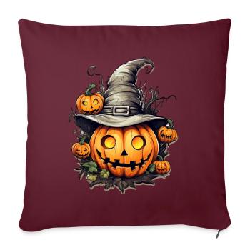 Tête de citrouille portant un chapeau de sorcière, halloween - Housse de coussin décorative 45 x 45 cm - bordeaux - Devant