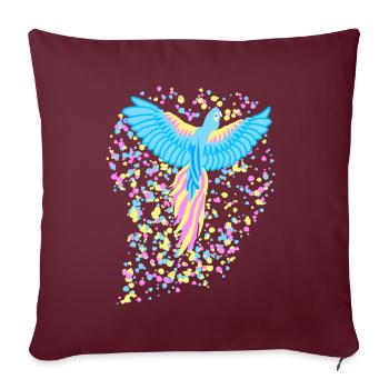 Paradiesvogel, Fantasievogel, Papagei, Flecken - Sofakissenbezug 45 x 45 cm - Burgunderrot - Vorne