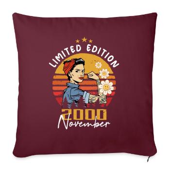 Novembre Millésime 2000 Né Anniversaire Femmes - Housse de coussin décorative 45 x 45 cm - bordeaux - Devant