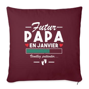 Futur Papa En Janvier Bébé Homme Cadeau - Housse de coussin décorative 45 x 45 cm - bordeaux - Devant