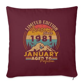 Cadeau d'anniversaire, Vintage né en Janvier 1981 - Housse de coussin décorative 45 x 45 cm - bordeaux - Devant