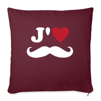 J'aime la moustache Saint Valentin Mari Papa Amour - Housse de coussin décorative 45 x 45 cm - bordeaux - Devant