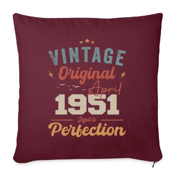 Vintage né en avril 1951 cadeau d’anniversaire - Housse de coussin décorative 45 x 45 cm - bordeaux - Devant