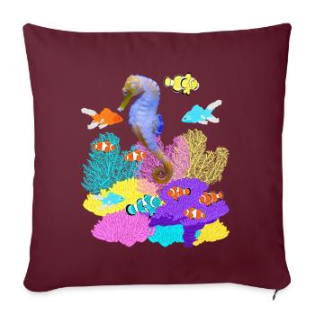 Hippocampe, Poisson rouge, Poisson-clown, Récif corallien - Housse de coussin décorative 45 x 45 cm - bordeaux - Devant