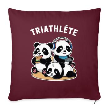 Triathlète Gaming Humour Panda Geek Idée Cadeau - Housse de coussin décorative 45 x 45 cm - bordeaux - Devant