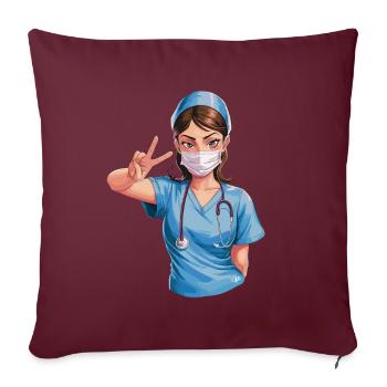 Lustige Krankenschwester mit Humor - Sofakissenbezug 45 x 45 cm - Burgunderrot - Vorne