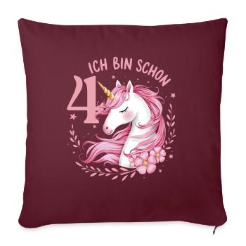 4ème anniversaire fille 4 ans cheval chevaux licorne - Housse de coussin décorative 45 x 45 cm - bordeaux - Devant
