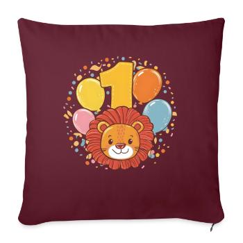 1er anniversaire Leo Fête d’anniversaire des enfants - Housse de coussin décorative 45 x 45 cm - bordeaux - Devant