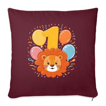 1er anniversaire Leo Fête d’anniversaire des enfants - Housse de coussin décorative 45 x 45 cm - bordeaux - Devant