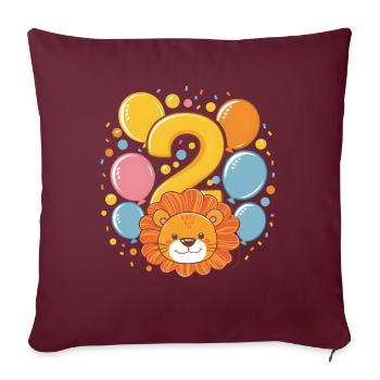 2ème anniversaire Leo Fête d’anniversaire des enfants - Housse de coussin décorative 45 x 45 cm - bordeaux - Devant