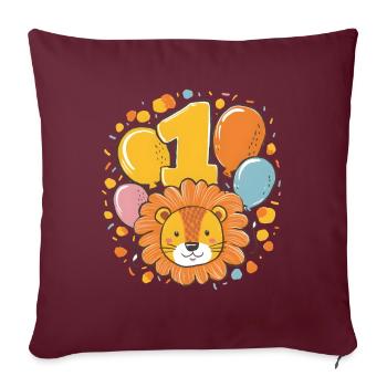1er anniversaire Leo Fête d’anniversaire des enfants - Housse de coussin décorative 45 x 45 cm - bordeaux - Devant