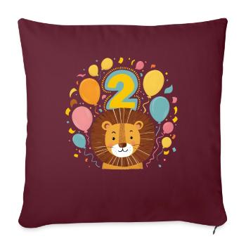 2ème anniversaire Leo Fête d’anniversaire des enfants - Housse de coussin décorative 45 x 45 cm - bordeaux - Devant